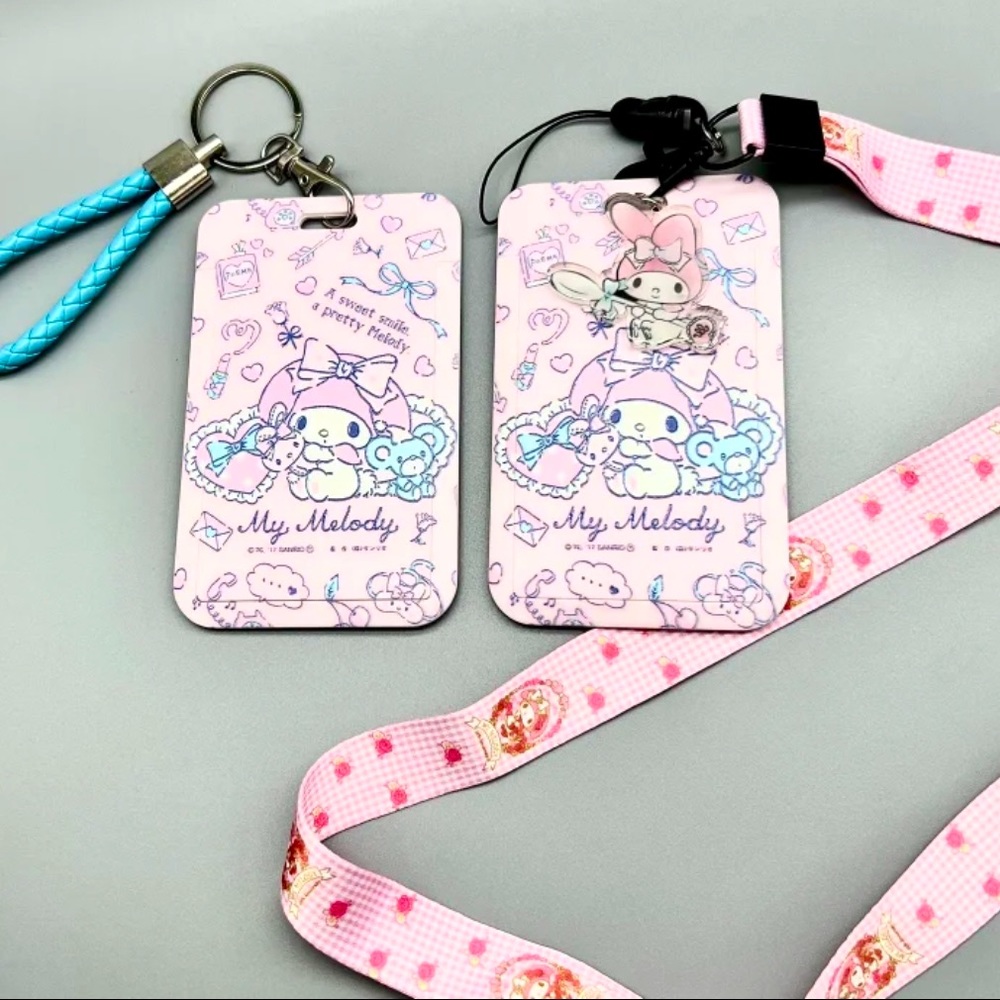 ⭐️ My Melody Sanrio Bunny ID Card Holder with Lanyard and Charm & Keychain